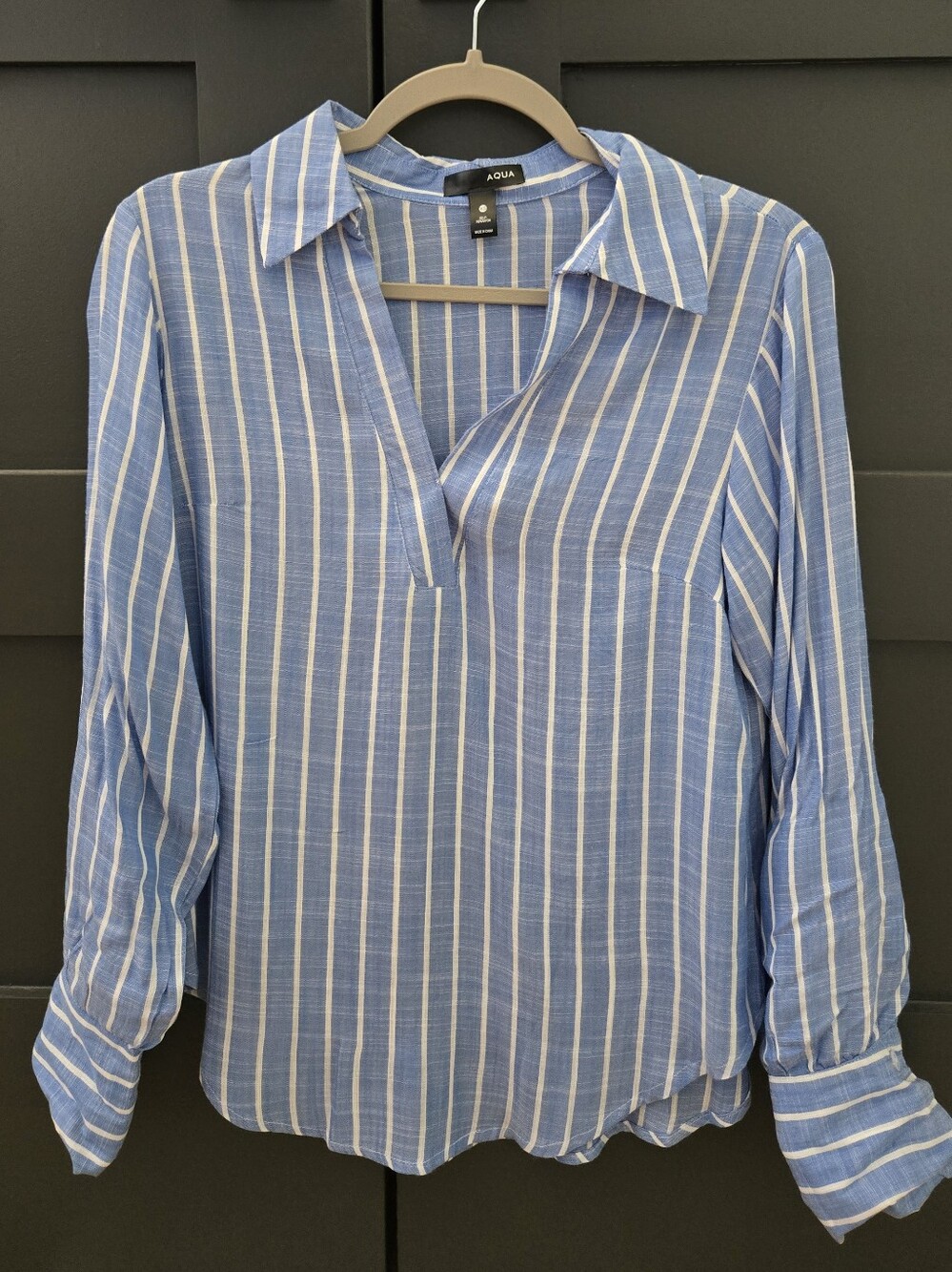 AQUA Blue & White Stripe V-Neck Collared Tunic